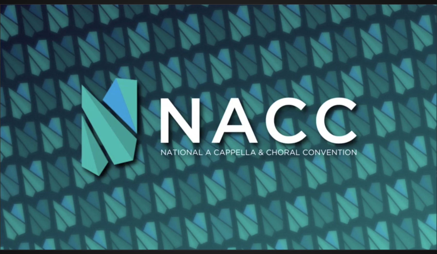 The pre-show holding screen: the NACC logo centred on a patterned teal background.